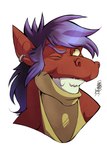 anthro blue_hair ear_piercing ear_ring hair male piercing red_body ring_piercing scales smile solo yellow_eyes donryu european_mythology mythology surokoida dragon mythological_creature mythological_scalie scalie western_dragon bust_portrait hi_res portrait