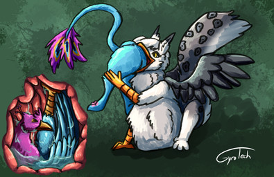 abdominal_bulge avian_feet beak blue_body bodily_fluids eyes_closed feathered_crest feathered_wings feathers feral green_eyes head_crest internal male oral_vore organs paws pink_body quadruped spread_wings stomach stomach_acid tail tail_tuft tuft vore wings gyrotech mythology gyro_feather pixi avian bird galliform gryphon mythological_avian mythological_creature peafowl phasianid absurd_res hi_res