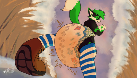 ageplay anthro big_diaper black_body black_fur bodily_fluids boots butt butt_focus clothed clothing diaper diaper_focus eyes_closed feces footwear fur genital_fluids green_hair green_highlights green_markings green_tail hair highlights_(coloring) huge_diaper hyper_diaper infantilism littlepawz_(diaper) looking_at_diaper looking_back low-angle_view male markings outside pantsless pooping roleplay shirtless shoes soiled_diaper soiling soiling_diaper solo straining tail unclean_diaper urine used_diaper using_diaper walking wet_diaper wetting wetting_diaper worm's-eye_view ragesamuraix abuniverse littlepawz programming_socks canid canine canis domestic_dog husky mammal nordic_sled_dog spitz hi_res