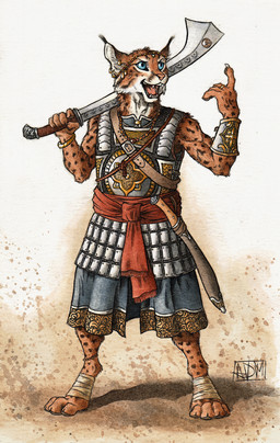 4_toes 5_fingers anklet anthro armor barefoot belt biped black_lips blue_eyes bottomwear bracelet breastplate brown_body brown_fur buckle circlet clothed clothing digitigrade ear_piercing ear_ring ear_tuft feet fingers foot_wraps fur gesture hand_gesture holding_object holding_weapon jewelry lips looking_forward male melee_weapon necklace open_mouth piercing pointing pointing_up ring_piercing scabbard scale_armor shadow simple_background skirt solo standing straps sword tassets teeth toes tongue tuft vambrace weapon wraps 0laffson felid feline lynx mammal 2017 hi_res signature traditional_media_(artwork)