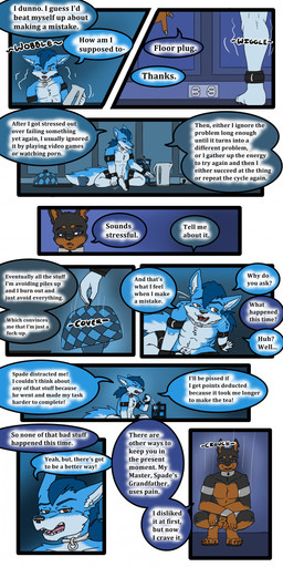 ankle_cuffs anthro bound collar container cooking crouching cuff_(restraint) cup dialogue duo genitals kettle kitchen male metal_collar penis profanity restraints sitting spades_(suit) suit_symbol tail tea_cup text wrist_cuffs tatsuchan18 cobalt_(tatsuchan18) canid canine canis dobermann domestic_dog fox hybrid mammal pinscher wolf absurd_res comic digital_media_(artwork) english_text hi_res multiple_scenes