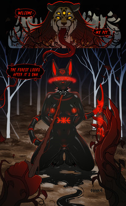 5_eyes anthro black_latex black_sclera breasts collar corruption cybernetic_limb cybernetic_tail cybernetics dialogue drone duo female female/female fur genitals horror_(theme) hypnosis kneeling latex latex_body leash leashed_collar liquid_latex long_tongue machine markings mind_control multi_eye nipples red_nipples speech_bubble spiked_collar spikes spots spotted_body spotted_fur tan_body tan_fur text tongue tongue_out vulva yellow_body yellow_eyes yellow_fur junkieboi nacita pandora_laplante cheetah cyborg demon domestic_cat felid feline felis mammal 2025 absurd_res comic english_text hi_res trans_(lore) trans_woman_(lore)