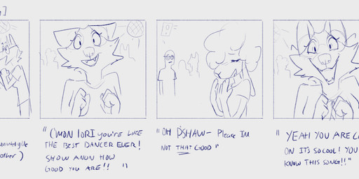 anthro dialogue disco female group male music question_mark text trio wetchop anon lori_(wetchop) robin_(wetchop) bovid canid canine caprine human mammal sheep comic english_text hi_res sketch