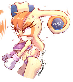 anthro big_ears blush bodily_fluids bottomwear bra breasts brown_eyes brown_nose clothing cross-popping_vein dipstick_ears ear_markings exercise eyelashes female floppy_ears fur gloves handwear head_tuft long_ears lop_ears multicolored_ears navel nipple_outline prehensile_ears purple_bottomwear purple_clothing purple_topwear simple_background solo sports_bra sports_panties sweat sweatdrop tan_body tan_fur thick_thighs topwear tuft under_boob underwear weightlifting white_background white_clothing white_gloves white_handwear wide_hips workout bananagaari sega sonic_the_hedgehog_(series) vanilla_the_rabbit lagomorph leporid mammal rabbit