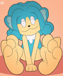 3_toes ambiguous_gender anthro barefoot blue_hair eyes_closed feet foot_focus hair smile soles solo toes weirdofunzone nintendo pokemon generation_5_pokemon haplorhine mammal monkey pokemon_(species) primate simipour absurd_res hi_res