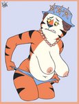 anthro belly big_breasts border breasts clenched_teeth clothed clothing clothing_pull deep_navel female jewelry mature_anthro mature_female navel necklace nipples orange_border panties panty_pull sagging_breasts slightly_chubby solo teeth topless underwear underwear_pull ashesg frosted_flakes kellogg's mrs._tony felid mammal pantherine tiger 2019 portrait three-quarter_portrait