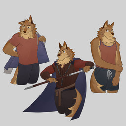 anthro bottomwear cape clothed clothed_male clothing jacket male male_anthro medieval_clothing melee_weapon neck_tuft shirt shorts simple_background solo standing sword tank_top topwear tuft weapon zaibatszu in_case_of_emergency cedric_(in_case_of_emergency) canid canine canis coyote mammal 1:1 2023 absurd_res hi_res