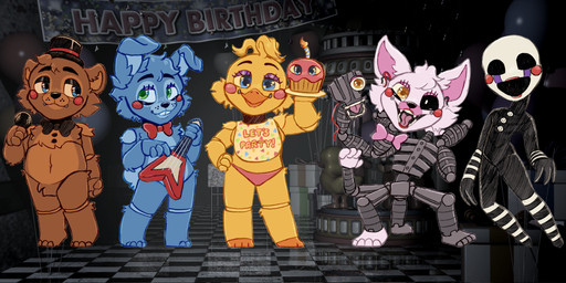five_nights_at_freddy's five_nights_at_freddy's_2 scottgames mangle_(fnaf) marionette_(fnaf) toy_bonnie_(fnaf) toy_chica_(fnaf) toy_freddy_(fnaf) 2:1 absurd_res hi_res