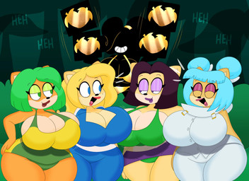 accessory anthro big_breasts bikini blonde_hair blue_eyes blue_hair bottomwear box breasts clothing container crate curvy_figure detailed_background eyelashes eyes_closed eyeshadow female fingers fur gold_bikini gold_hair_tie green_clothing green_eyes green_hair green_panties green_underwear grin group hair hair_accessory hair_tie huge_breasts lipstick long_hair makeup miniskirt motion_lines multicolored_body multicolored_fur open_mouth orange_body orange_fur outside panties panty_peek pink_eyeshadow plant ponytail purple_eyes purple_hair purple_lipstick red_lipstick shirt short_hair shrub silhouetted_body skirt smile swimwear tan_body tan_fur tank_top teeth topwear two-piece_swimsuit two_tone_body two_tone_fur underwear voluptuous voluptuous_anthro voluptuous_female wide_hipped_anthro wide_hipped_female wide_hips 3barts activision crash_bandicoot_(series) crash_team_racing_(series) ami_bandicoot coco_bandicoot isabella_bandicoot liz_bandicoot megumi_bandicoot nitro_squad bandicoot mammal marsupial 2026 absurd_res digital_drawing_(artwork) digital_media_(artwork) hi_res