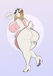 anthro big_breasts big_butt breasts butt clothed clothing clothing_lift dress dress_lift ear_piercing ear_ring female footwear high_heels huge_breasts huge_butt no_underwear piercing ring_piercing shoes solo nastypasty canid canine canis domestic_dog mammal absurd_res hi_res