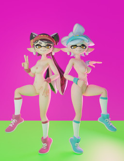 athletic_wear clothing duo exercise female footwear hand_sign mostly_nude naughty_face nude raised_leg shoes geo0529 mandala-furikake mandala-furikake_(modeler) wo262_(modeler) nintendo splatoon callie_(splatoon) marie_(splatoon) squid_sisters_(splatoon) animal_humanoid aquatic aquatic_humanoid cephalopod cephalopod_humanoid humanoid inkling mollusk mollusk_humanoid 3d_(artwork) digital_media_(artwork) hi_res