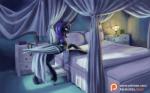 16:10 bed bedroom black_horse equid equine fan_character female feral furniture hair hasbro hooves horn horse kirillk mammal my_little_pony mythological_creature mythological_equine mythology nightwear nyx_(mlp) past_sins_(fanfic) pony pupils purple_hair seductive slit_pupils solo text url widescreen winged_unicorn wings