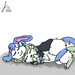 :3 bed black_clothing black_hoodie black_topwear blue_body blue_fur blue_tail clothing duo feral feral_on_top fur furniture green_body green_fur green_tail head_tuft hoodie hug hugging_another hugging_from_behind leg_tuft male male/male open_mouth puntero simple_background sleeping sleeping_together tail topwear tuft whiskers white_background nintendo pokemon delisylvi_(character) polveon_(character) eeveelution generation_6_pokemon mammal pokemon_(species) shiny_pokemon sylveon 1:1 digital_drawing_(artwork) digital_media_(artwork) hi_res shaded signature