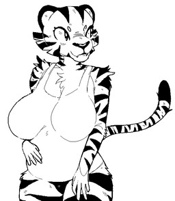 5_fingers anthro arm_tuft belly big_belly big_breasts biped breasts cheek_tuft chest_tuft cleavage clothed clothing curvy_figure eyelashes facial_tuft fangs female fingers front_view fur hand_on_belly huge_breasts humanoid_hands looking_away markings panties pupils shirt shoulder_tuft simple_background slightly_chubby slit_pupils smile snout solo standing striped_body striped_fur striped_markings striped_tail stripes tail tail_markings tank_top teeth topwear tuft underwear voluptuous white_background wide_hips zombiesunlight felid mammal pantherine tiger 2017 aliasing black_and_white digital_drawing_(artwork) digital_media_(artwork) half-length_portrait monochrome portrait