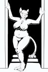 bodysuit breasts cat_costume clothing collar collar_tag costume female fupa latex nipple_piercing nipples piercing skinsuit slightly_chubby solo tight_clothing cplk syn_(character) domestic_cat felid feline felis mammal black_and_white hi_res monochrome