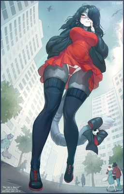 anthro biped clothed clothed_anthro clothed_female clothing colored_edge_panties colored_edge_underwear detailed_background dress female fingers footwear front_view fur hair legwear macro panties shoes smile solo standing tail thigh_highs underwear iskra felid feline mammal 2026 digital_drawing_(artwork) digital_media_(artwork) hi_res