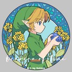 blonde_hair blue_eyes clothing flower green_clothing green_hat green_headwear hair hat headgear headwear humanoid_pointy_ears light_body light_skin male musical_instrument not_furry ocarina plant pointy_ears solo wind_instrument rutiwa nintendo ocarina_of_time the_legend_of_zelda young_link elf humanoid hylian 1:1 2024 inspired_by_formal_art signature