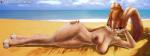 absurd_res anthro areola beach big_breasts breasts female full-length_portrait hi_res lagomorph leporid looking_at_viewer lying mammal mature_anthro mature_female nipples nude nude_beach on_side outdoor_nudity outside photorealism pinup portrait pose rabbit sand sea seaside seductive sega solo sonic_the_hedgehog_(series) v-tal vanilla_the_rabbit water