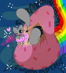 anthro big_breasts black_sclera blush breasts cleavage clothed clothing diaper excessive_feces feces female full_diaper grey_body heart_eyes heart_symbol huge_breasts huge_thighs nya one_eye_closed onomatopoeia pink_clothing rainbow soiling solo sound_effects space tail text thick_thighs dummydoodles nyan_cat_(copyright) nyan_cat domestic_cat felid feline felis mammal absurd_res hi_res meme