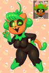 anthro big_breasts black_body breasts dipstick_tail featureless_breasts featureless_crotch female food for_a_head fruit gesture green_eyes green_hair hair hand_gesture looking_at_viewer markings navel nude one_eye_closed open_mouth plant pumpkin pumpkin_head solo tail tail_markings thick_thighs v_sign wink acstlu miitopia pumkat domestic_cat elemental_creature felid feline felis flora_fauna food_creature living_fruit mammal object_head 2022 absurd_res colored digital_media_(artwork) hi_res