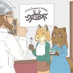 anthro beard clothed clothing cult cutlery facial_hair fork kemono kitchen_utensils tools ekaki510 flying_spaghetti_monster canid canine fox human mammal raccoon_dog tanuki 1:1