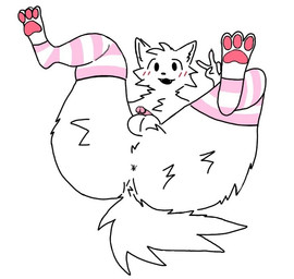 3_toes anthro anus balls blush blush_lines clothing feet fur genitals gesture hand_gesture legs_up legwear male pattern_clothing pattern_legwear pattern_stockings penis pink_stripes presenting presenting_anus solo stockings striped_clothing striped_legwear striped_stockings stripes tail toes v_sign white_body white_fur chase_the_fox(artist) boy_kisser_(meme) silly_cat_(mauzymice) felid mammal meme