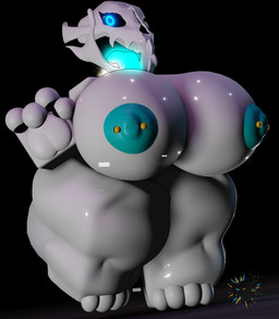 4_fingers 4_toes anthro anthrofied areola big_breasts big_butt black_background black_sclera blue_areola blue_eyes blue_nipples bone breasts butt feet female fingers glistening glistening_body glowing glowing_eyes glowing_tongue huge_breasts huge_butt huge_thighs hyper hyper_thighs nipple_piercing nipples open_mouth pawpads piercing sharp_teeth simple_background skull skull_head solo standing teal_areola teal_nipples teeth thick_thighs toes tongue tongue_out white_body furkobayashi roblox undertale undertale_(series) gaster_blaster hybrid robloxian 3d_(artwork) digital_media_(artwork) full-length_portrait hi_res portrait watermark