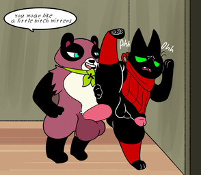 anal anal_penetration anthro balls bareback black_body blue_eyes crossgender duo genitals male male/male male_penetrated male_penetrating male_penetrating_male penetration penis sex text grolarbearsins cartoon_network mao_mao:_heroes_of_pure_heart sheriff_mao_mao_mao tanya_keys canid canine domestic_cat felid feline felis mammal raccoon_dog tanuki 2021 absurd_res english_text hi_res