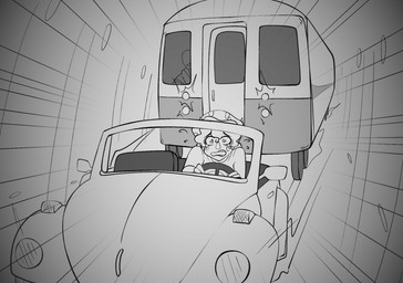 anthro car convertible driving duo facial_horn female frill_(anatomy) front_view hair horn male nose_horn public_transportation rapid_transit short_hair subway train vehicle seven_(artist) cavemanon_studios goodbye_volcano_high ko_op_(game_developer) snoot_game volkswagen volkswagen_beetle volkswagen_group anon_(snoot_game) trish_(gvh) ceratopsian ceratopsid chasmosaurine dinosaur human mammal marginocephalian ornithischian prehistoric_species reptile scalie triceratops 2025 monochrome