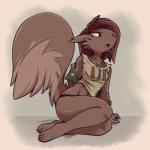 1:1 2017 anthro arm_support biped breasts brown_body brown_fur brown_hair butt cheek_tuft chest_tuft clothed clothing disney facial_tuft feet female fluffy fluffy_tail fur hair hi_res jacket mammal midriff navel nipple_outline off_shoulder open_mouth panties plagueofgripes rodent sciurid shirt simple_background sitting skimpy skindentation solo squirrel_monster star_vs._the_forces_of_evil tail tongue topwear tree_squirrel tuft underwear