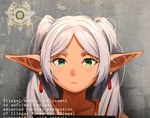 blush blush_lines female green_eyes hair humanoid_pointy_ears humor mugshot not_furry pigtails pointy_ears solo text white_hair khyleri frieren_beyond_journey's_end frieren elf humanoid 2024 english_text hi_res