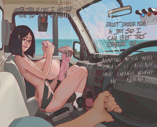 animal_genitalia animal_genitalia_on_humanoid animal_penis big_breasts big_flare big_penis bob_cut bodily_fluids breasts car cum cum_everywhere cum_on_windshield detailed_background dialogue driving duo equine_genitalia equine_penis erection eyewear first_person_view flared_penis genital_fluids genitals glasses gynomorph gynomorph_humanoid huge_breasts huge_flare huge_penis hyper hyper_genitalia hyper_penis inside_car inside_vehicle intersex intersex_humanoid male male_humanoid messy nude_gynomorph nude_humanoid penis right-hand_drive seat_belt sheath side_view steering_wheel text vehicle wearing_glasses santafire subaru human humanoid mammal english_text hi_res japanese_text