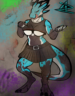 alley alternative_fashion anthro big_breasts blue_body breasts choker clothing crop_top female graffiti jewelry licking licking_lips muscular muscular_anthro muscular_female navel necklace non-mammal_breasts non-mammal_navel punk shirt solo structure teasing thick_thighs tongue tongue_out topwear under_boob wall_(structure) wide_hips azurian lizard reptile scalie absurd_res hi_res