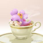 anthro bathing butt container crown cup female fur hair headgear heart_symbol lips looking_at_viewer nude one_eye_closed purple_body purple_fur purple_hair simple_background solo tea_cup tiara yellow_eyes sayunu himitsu_no_cocotama kirarise_(cocotama) cocotama 1:1