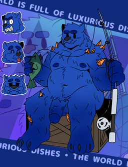 anthro balls blep blue_body blue_fur crystal feral fishing_rod fur genitals humanoid_genitalia humanoid_penis looking_at_viewer male overweight penis simple_eyes solo tongue tongue_out sirozinn kemo bear fish kryro mammal marine absurd_res digital_media_(artwork) hi_res model_sheet