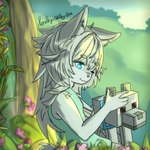 anthro blue_eyes clothed clothing detailed_background duo forest forest_background fur fuzzy grey_body grey_fur hair inner_ear_fluff kemono long_hair male nature nature_background plant smile square_(anatomy) tree tuft young lonelywolfyboi microsoft minecraft mojang xbox_game_studios lonelywolfyboi_(character) canid canine canis mammal pale_wolf_(minecraft) wolf wolf_(minecraft) 1:1 digital_drawing_(artwork) digital_media_(artwork) hi_res shaded