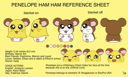 bedding blanket brown_body brown_fur female female_feral feral fur logo multiple_expressions solo text white_body white_fur pichu90 hamtaro_(series) penelope_(hamtaro) cricetid hamster mammal rodent artist_logo english_text hi_res model_sheet