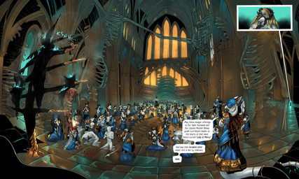 anthro banner big_breasts blonde_hair blood bodily_fluids breasts burnt cathedral crucifixion decapitation dreadlocks female feral fur gold_(metal) gore group guts hair halo holy huge_breasts impalement jewelry male mastectomy_scar multicolored_body multicolored_fur nailed organs red_hair sagging_breasts scar severed_body_part severed_limb speech_bubble text two_tone_body two_tone_fur tyunre ombrelune nafisa_vharr_antrelys bovid canid caprine deer mammal reptile scalie snake 5:3 absurd_res english_text hi_res trans_(lore) trans_man_(lore) trans_woman_(lore)