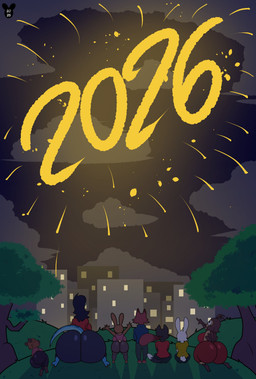 anthro beak big_butt biped black_eyes black_hair blue_body blue_clothing breasts brown_body building butt city clothed clothing cloud female fingers fur gesture group hair hand_gesture hill holidays huge_butt lying male night outside plant pointing raised_arms rear_view red_clothing shadow sky standing tail tree white_body yellow_clothing luanctoons new_year new_year_2026 chees_(luanctoons) mandy_(luanctoons) shanon_(luanctoons) avian bird canid canine domestic_cat felid feline felis fox lagomorph leporid mammal owl rabbit reptile scalie snake 2025 absurd_res hi_res