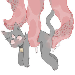 3_eyes anthro bell bell_collar collar disembodied_tentacle fur grey_body grey_collar grey_fur male male_anthro monotone_tentacles multi_eye pink_tentacles simple_background solo suspended_via_tentacles suspension tapering_tentacles tentacle_around_waist tentacle_on_butt tentacles wet_tentacles white_background unknown_artist cult_of_the_lamb massive_monster_(studio) narinder domestic_cat felid feline felis mammal 1:1 hi_res