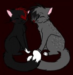 alternate_color alternative_fashion ambiguous_gender black_body black_fur caring duo emo emo_haircut eyes_closed feral freckles fur grey_body grey_fur hair hair_over_eye love one_eye_obstructed red_hair tail darkheartwarrior102 third-party_edit warriors_(book_series) ashfur_(thunderclan) scourge_(warriors) domestic_cat felid feline felis mammal tabby_cat ticked_tabby 2011 digital_drawing_(artwork) digital_media_(artwork) flat_colors grandfathered_content male_(lore)