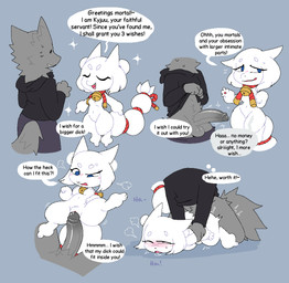 anthro anthro_on_anthro anthro_penetrated anthro_penetrating anthro_penetrating_anthro biped blush bodily_fluids dialogue duo erection female female_penetrated fur genitals grey_body grey_fur male male/female male_penetrating male_penetrating_female open_mouth penetration penile penile_penetration penis saliva sex speech_bubble sweat teeth text tongue white_body white_fur snazzle_snapp canid canine genie mammal english_text