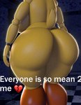 5_fingers anthro big_butt breasts butt butt_focus checkered checkered_floor emoji female fingers huge_butt humor joke machine non-mammal_breasts nude orange_legs rear_view solo tail text thick_thighs yellow_body lewdwithlogan everyone_is_so_mean_to_me five_nights_at_freddy's five_nights_at_freddy's_2 scottgames runaboo_chica toy_chica_(fnaf) animatronic avian bird chicken galliform gallus_(genus) phasianid robot robot_anthro 2022 3d_(artwork) absurd_res digital_media_(artwork) english_text hi_res meme source_filmmaker_(artwork)