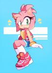 anthro biped blue_background bottomwear bracelet clothed clothing ear_piercing ear_ring eyelashes female footwear green_eyes hair heart_eyes heart_symbol jewelry looking_at_viewer piercing pink_body pink_hair pink_nose ring_piercing shoes shorts simple_background sitting smile sneakers solo tangopack sega sonic_the_hedgehog_(series) amy_rose eulipotyphlan hedgehog mammal 2019 hi_res