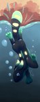 bubble dipstick_ears dipstick_tail diving ear_markings feral glowing glowing_flesh green_markings leg_markings markings multicolored_ears socks_(marking) solo splash spots swimming tail tail_markings underwater water gyrotech absurd_res hi_res