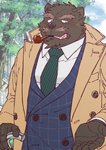 anthro black_body black_fur blush clothing coat detective fur humanoid_hands kemono male necktie shirt slightly_chubby solo topwear trenchcoat ryuta-h bear mammal 2018 hi_res