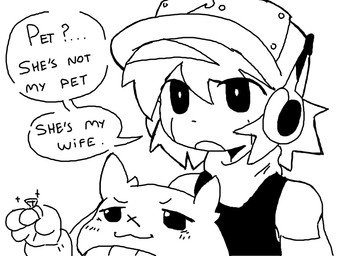 4_fingers :3 antennae_(anatomy) anthro black_clothing black_eyes black_shirt black_tank_top black_topwear blush blush_lines cheek_markings clothing digit_ring duo eyebrows facial_markings facial_scar female fingers floppy_ears fur hair half-closed_eyes hat head_markings headgear headwear jewelry machine male male/female markings narrowed_eyes open_mouth pupils raised_hand ring robotic_arm scar shirt simple_background smug_face sweater tank_top topwear wedding_ring white_background white_body white_fur white_pupils x_scar melfunnysmell cave_story quote_(cave_story) sue_sakamoto humanoid lagomorph mammal mimiga robot robot_humanoid 2024 4:3 monochrome