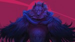 2023 absurd_res anthro black_inner_ear black_nose blaidd_(elden_ring) blue_cape blue_clothing blue_eyes canid canine canis cape chest_tattoo clothing colored cover_art elden_ring fluffy fromsoftware fur hi_res looking_at_viewer male mammal muscular muscular_anthro muscular_male ranpakoka red_background serious serious_face shaded shirtless shirtless_anthro shirtless_male signature simple_background solo standing tattoo wallpaper white_body white_fur wolf