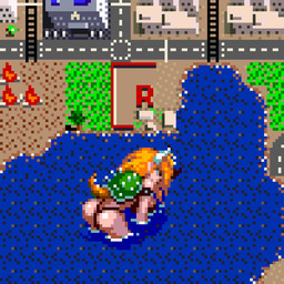 armband blonde_hair breasts butt clothed clothing crossgender crown female hair headgear horn long_hair shell solo spiked_armband spiked_shell spiked_tail spikes spikes_(anatomy) super_crown tail thong underwear water wet_hair saiwai_hiroshi bowsette_meme electronic_arts mario_bros maxis_(ea) nintendo simcity bowser animal_humanoid humanoid koopa scalie 2023 digital_media_(artwork) meme pixel_(artwork)