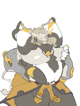 4_arms anthro belly belly_grab big_belly bottomwear chubby_cheeks clothing fluffy hair hand_on_belly hands_behind_head love_handles machine male moob_grab moob_grope moobs multi_arm multi_limb musclegut muscular muscular_anthro muscular_male navel nipples no_pupils open_mouth overweight overweight_anthro overweight_male pants pecs simple_background solo sweater_around_waist sweatshirt tan_hair thick_thighs tongue white_background yellow_eyes yellow_tongue rwaaa00 mihoyo zenless_zone_zero banyue_(zenless_zone_zero) felid lion mammal pantherine robot 3:4 hi_res